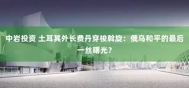 中岩投资 土耳其外长费丹穿梭斡旋：俄乌和平的最后一丝曙光？